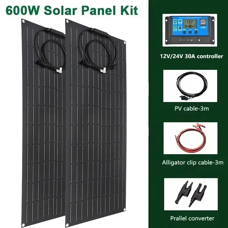 300W-600W Flexible Solar Panel Kit with Controller
